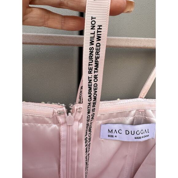 Mac Duggal Strapless Beaded Ruffle High Low Prom Gown in Ice Pink Sz 4 Princess - Picture 14 of 16